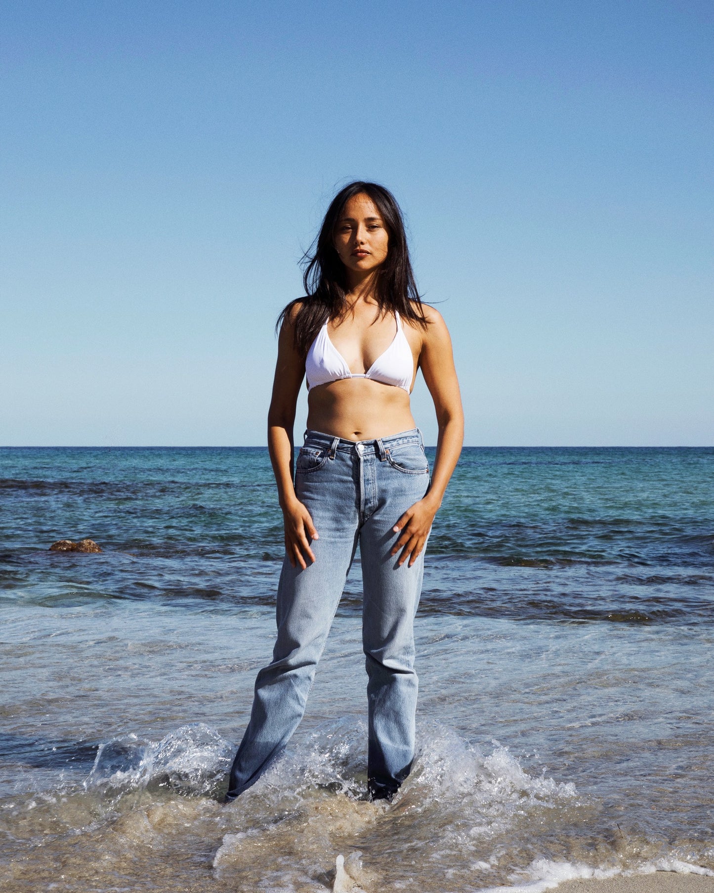 top de bikini triangle blanc côtelé;les maillots blancs par Deminue Saint-Tropez;;