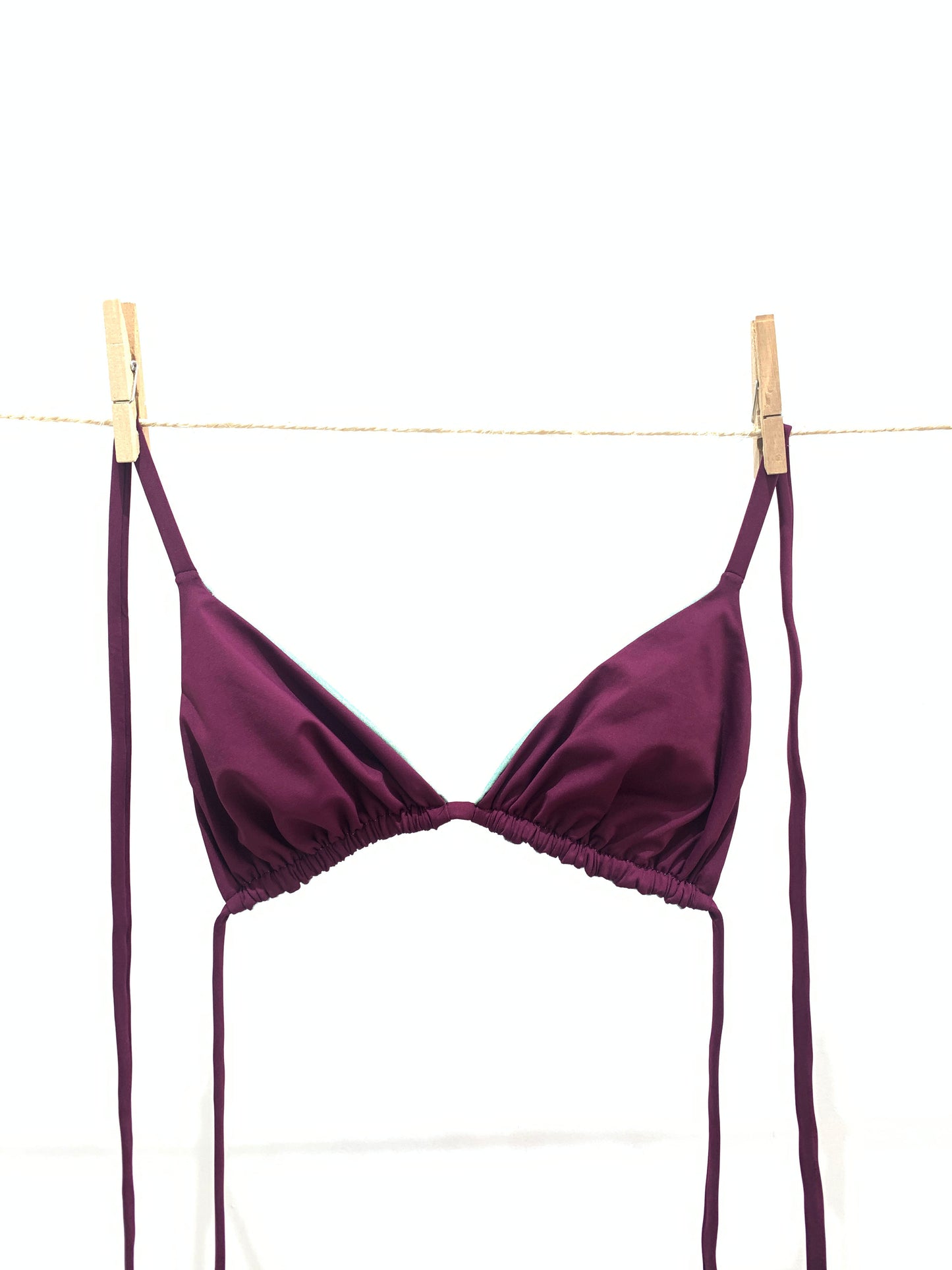 triangle paillette turquoise;maillot triangle aubergine;