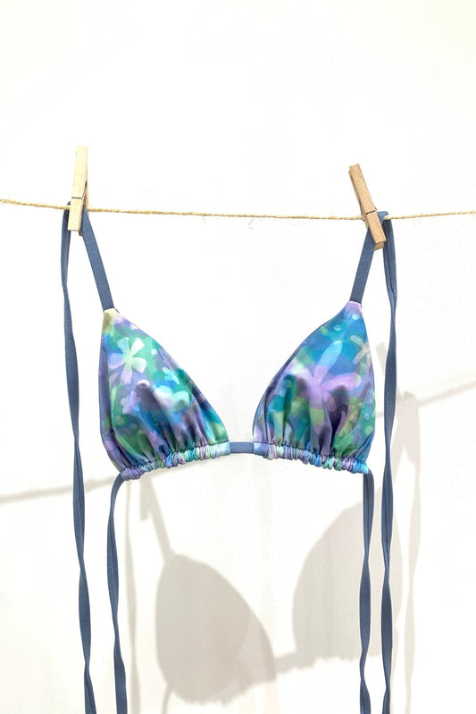 top de bikini reversible satin bleu