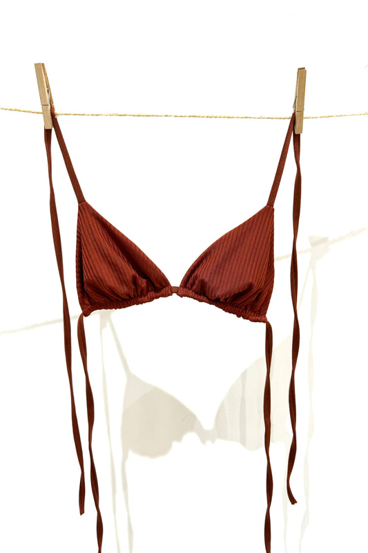 haut de maillot triangle satin marron